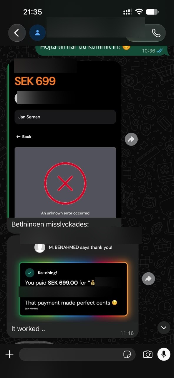 Betalningsbevis 699 kr It worked